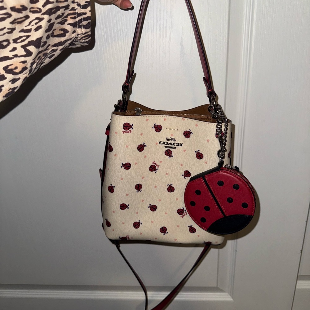 Coach Ladybug Print Cream and Red Crossbody Bag